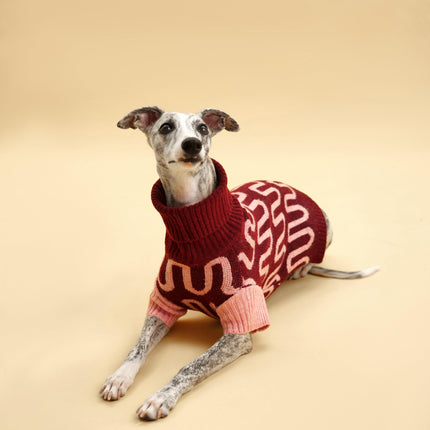 Rosé Bliss Dog Sweater With Pink Wave Turtleneck Wool