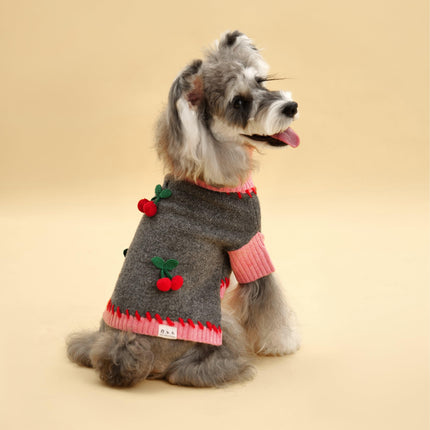 Cherry Kiss Dog Sweater With Two Tone Cherry Charms