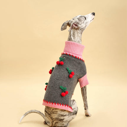 Cherry Kiss Dog Sweater With Two Tone Cherry Charms