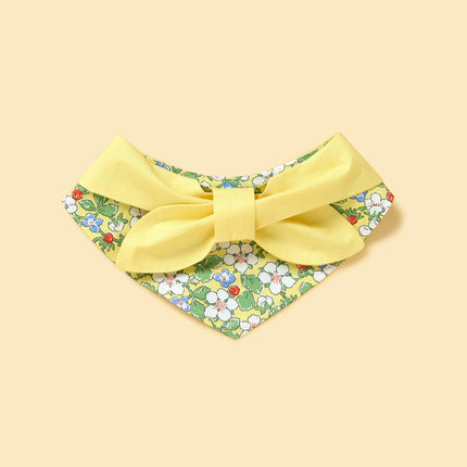 Butter Yellow Floral Dog Bandana With Bow Handmade