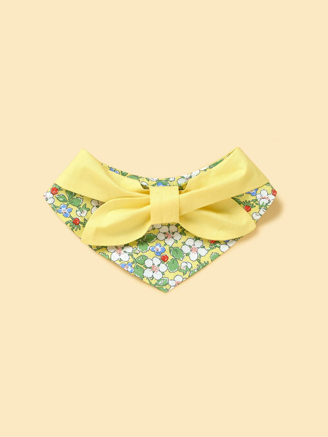 Butter Yellow Floral Dog Bandana With Bow Handmade