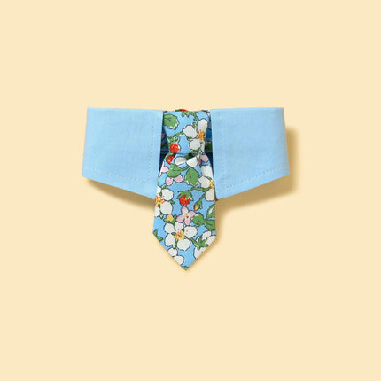 Blue Floral Necktie Dog Bandana With Snap Button Closure