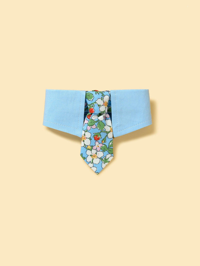 Blue Floral Necktie Dog Bandana With Snap Button Closure
