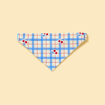 Blue Gingham Cherry Dog Bandana For Pets Lightweight