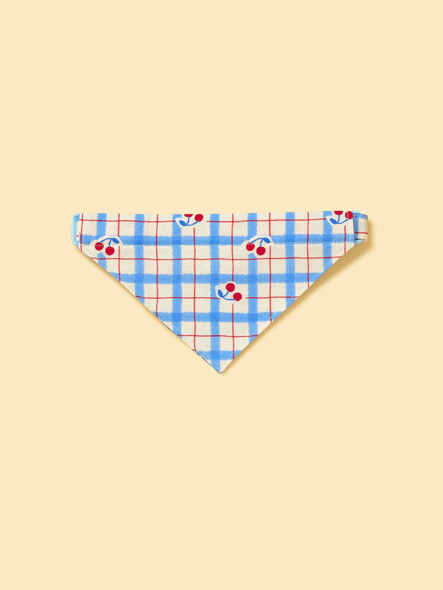 Blue Gingham Cherry Dog Bandana For Pets Lightweight