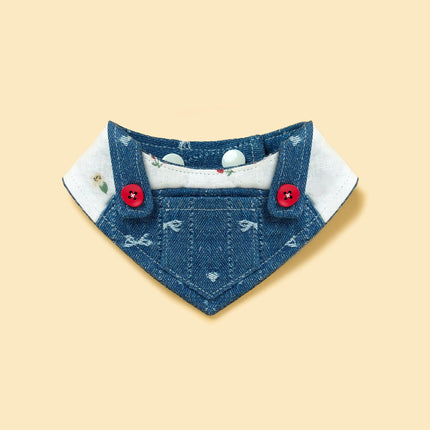 Reversible Denim Cherry Overalls Pet Bandana for Dogs