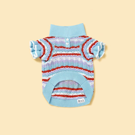 Pet And Me Ocean Blue Ruffle Crochet Polo Shirt For Dogs