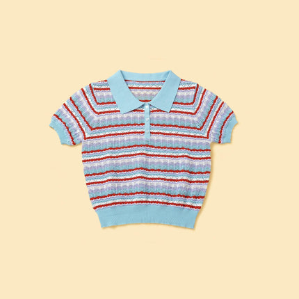 Pet And Me Spring Summer Blue Ocean Crochet Polo Shirt