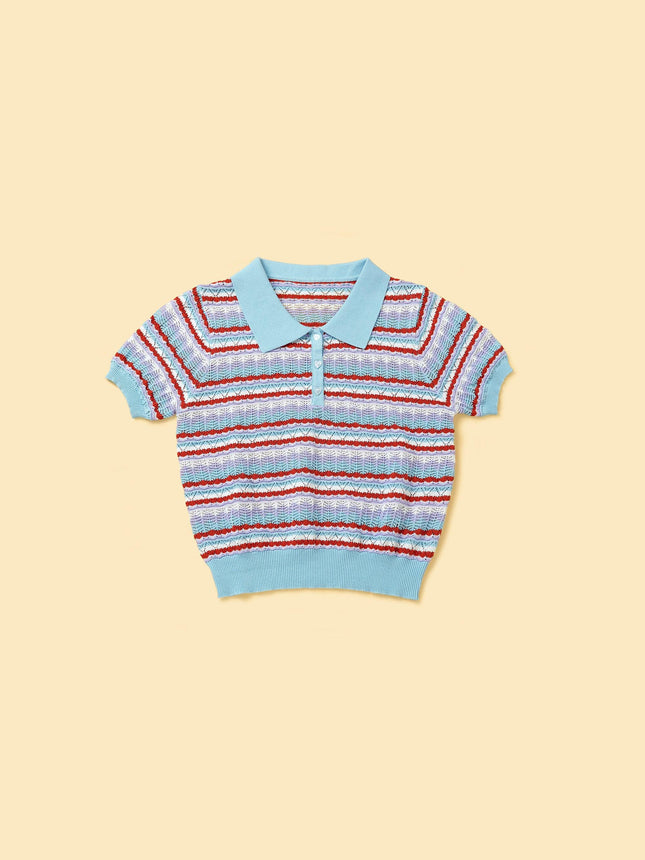 Pet And Me Spring Summer Blue Ocean Crochet Polo Shirt