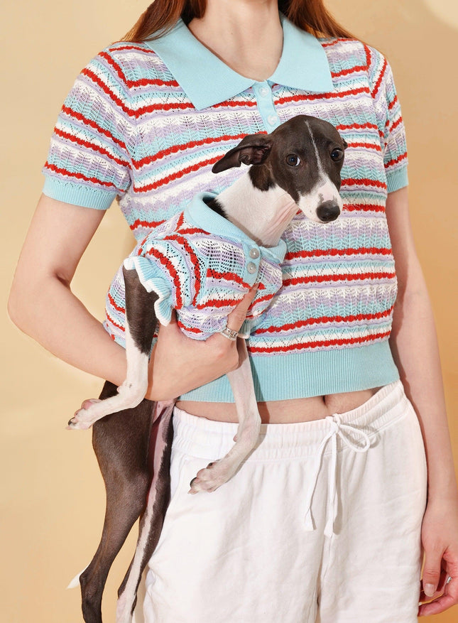 Pet And Me Spring Summer Blue Ocean Crochet Polo Shirt