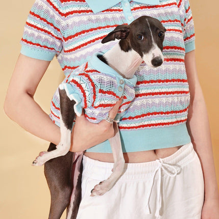 Pet And Me Ocean Blue Ruffle Crochet Polo Shirt For Dogs