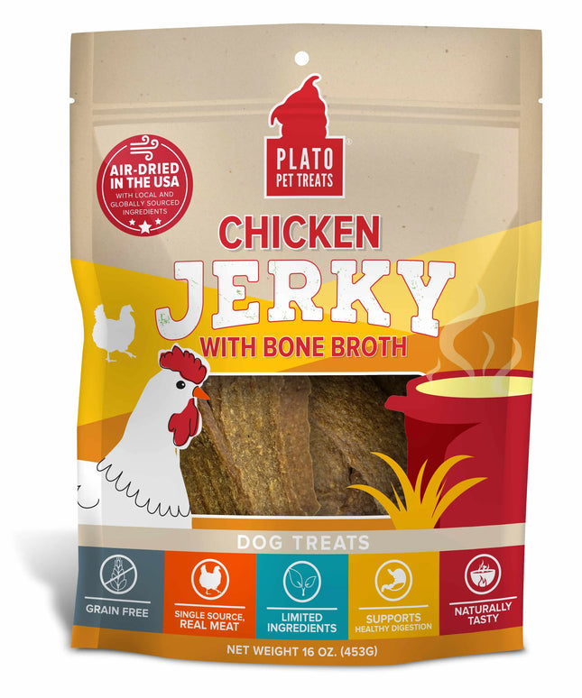 Plato Chicken Jerky With Bone Broth Treats For Dogs