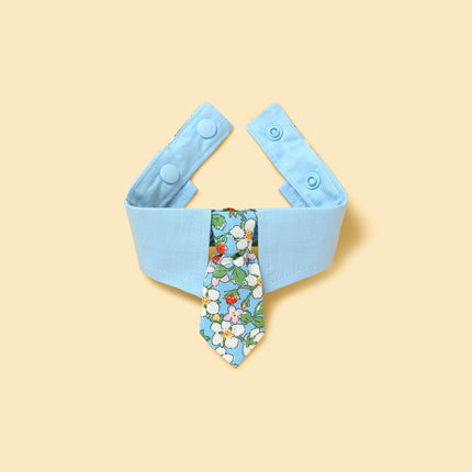 Blue Floral Necktie Dog Bandana With Snap Button Closure