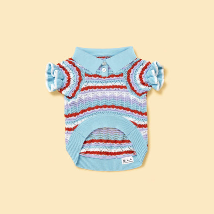 Pet And Me Ocean Blue Ruffle Crochet Polo Shirt For Dogs