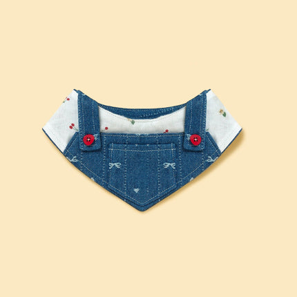 Reversible Denim Cherry Overalls Pet Bandana for Dogs
