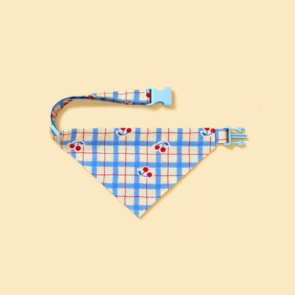 Blue Gingham Cherry Dog Bandana For Pets Lightweight