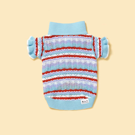 Pet And Me Ocean Blue Ruffle Crochet Polo Shirt For Dogs