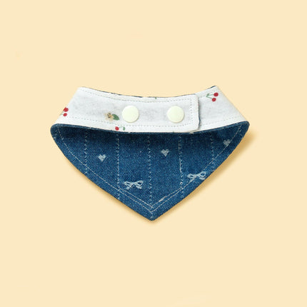 Reversible Denim Cherry Overalls Pet Bandana for Dogs