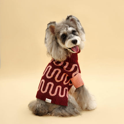 Rosé Bliss Dog Sweater With Pink Wave Turtleneck Wool