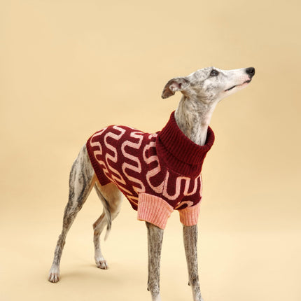 Rosé Bliss Dog Sweater With Pink Wave Turtleneck Wool