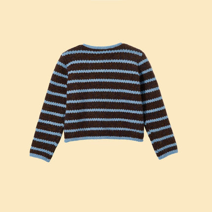 Bluebell Stripes Crop Cardigan Brown And Blue Stretch Knit