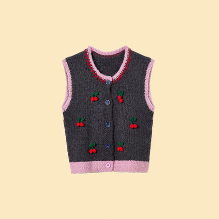 Cherries On Top Knit Vest In Grey And Blush Pink Cozy