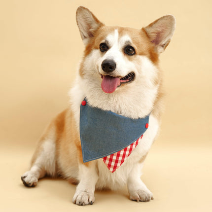 Park Day Denim Gingham Print Handmade Dog Bandana Style