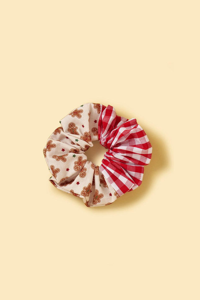 Christmas Gingerbread Man Gingham Scrunchie and Bandana Set