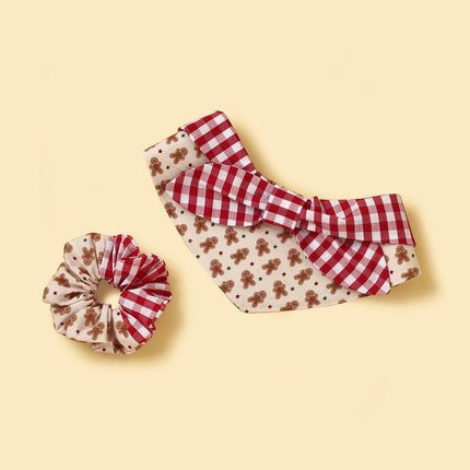 Christmas Gingerbread Man Gingham Scrunchie and Bandana Set