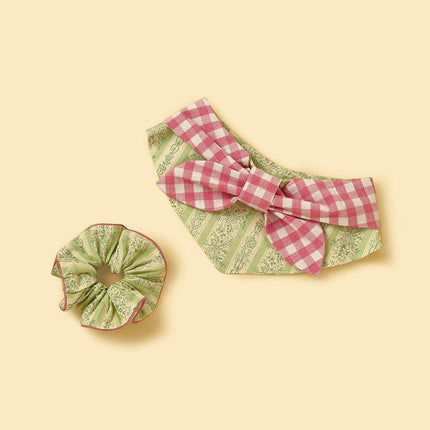 Picnic Bliss Floral Gingham Print Handmade Scrunchie Set