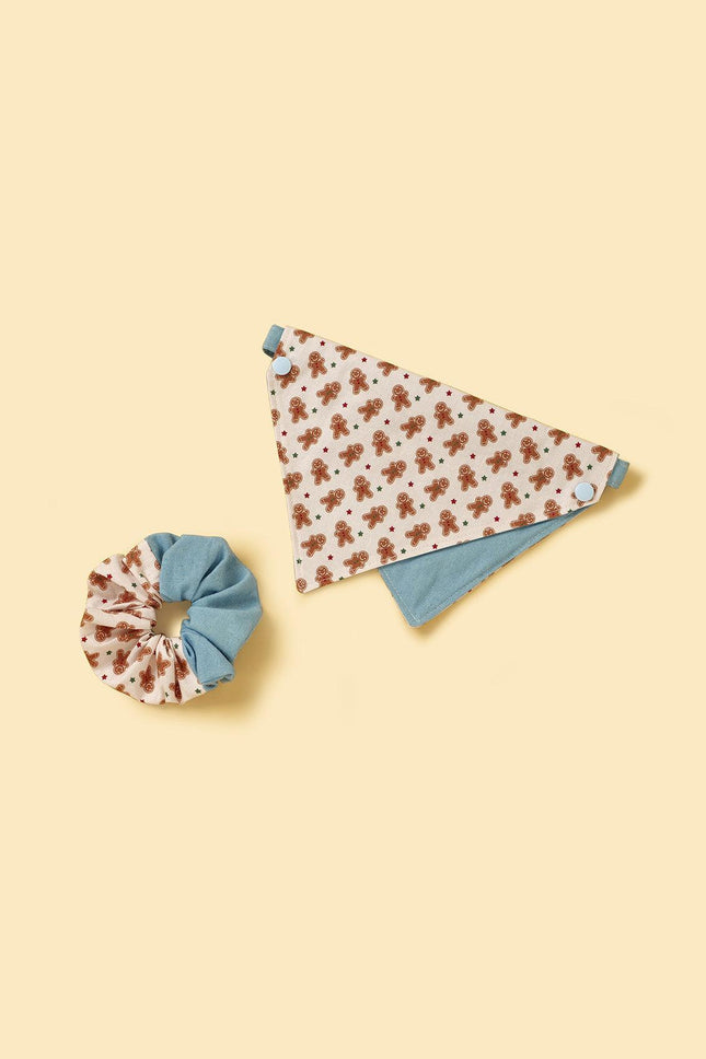 Gingerbread Man Joy Handmade Scrunchie Set For You And Pup