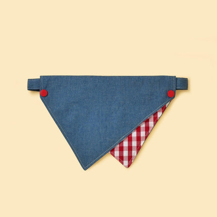 Park Day Denim Gingham Print Handmade Dog Bandana Style