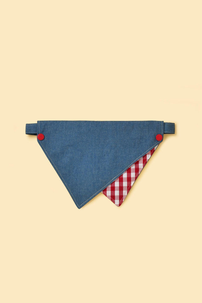 Park Day Denim Gingham Print Handmade Dog Bandana Style
