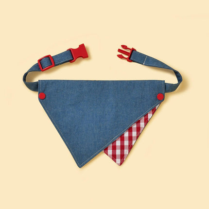 Park Day Denim Gingham Print Handmade Dog Bandana Style