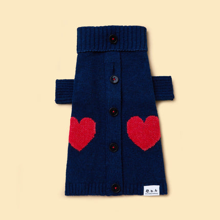 Heart To Heart Navy Button Up Pet Cardigan Sweater