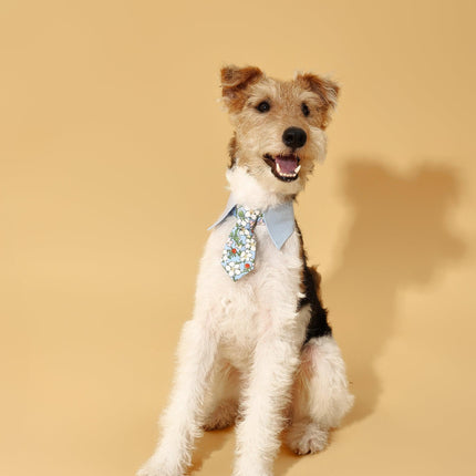 Blue Floral Necktie Dog Bandana With Snap Button Closure