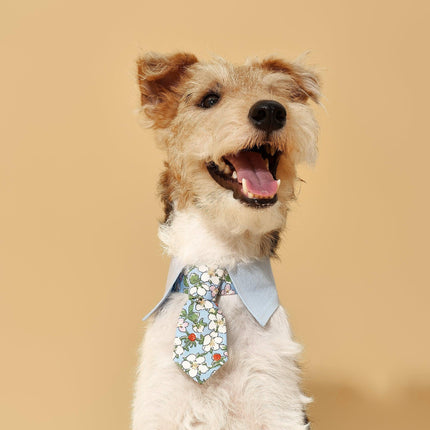 Blue Floral Necktie Dog Bandana With Snap Button Closure