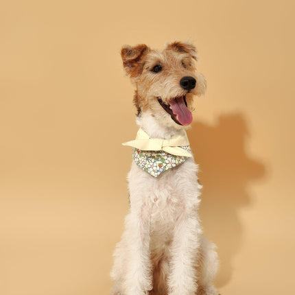 Butter Yellow Floral Dog Bandana With Bow Handmade