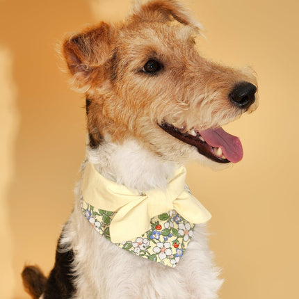 Butter Yellow Floral Dog Bandana With Bow Handmade
