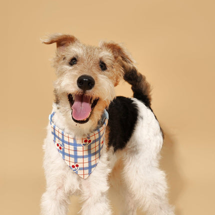 Blue Gingham Cherry Dog Bandana For Pets Lightweight