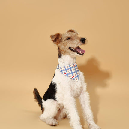 Blue Gingham Cherry Dog Bandana For Pets Lightweight