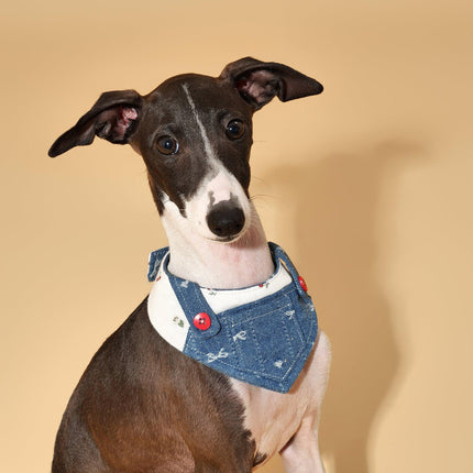 Reversible Denim Cherry Overalls Pet Bandana for Dogs