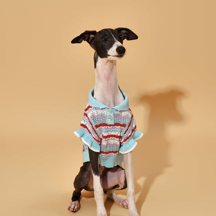 Pet And Me Ocean Blue Ruffle Crochet Polo Shirt For Dogs