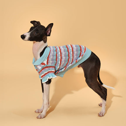 Pet And Me Ocean Blue Ruffle Crochet Polo Shirt For Dogs