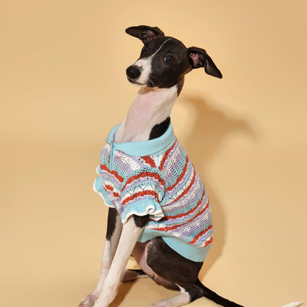 Pet And Me Ocean Blue Ruffle Crochet Polo Shirt For Dogs