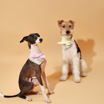 Butter Yellow Floral Dog Bandana With Bow Handmade