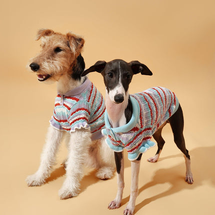 Pet And Me Ocean Blue Ruffle Crochet Polo Shirt For Dogs