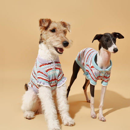 Pet And Me Ocean Blue Ruffle Crochet Polo Shirt For Dogs